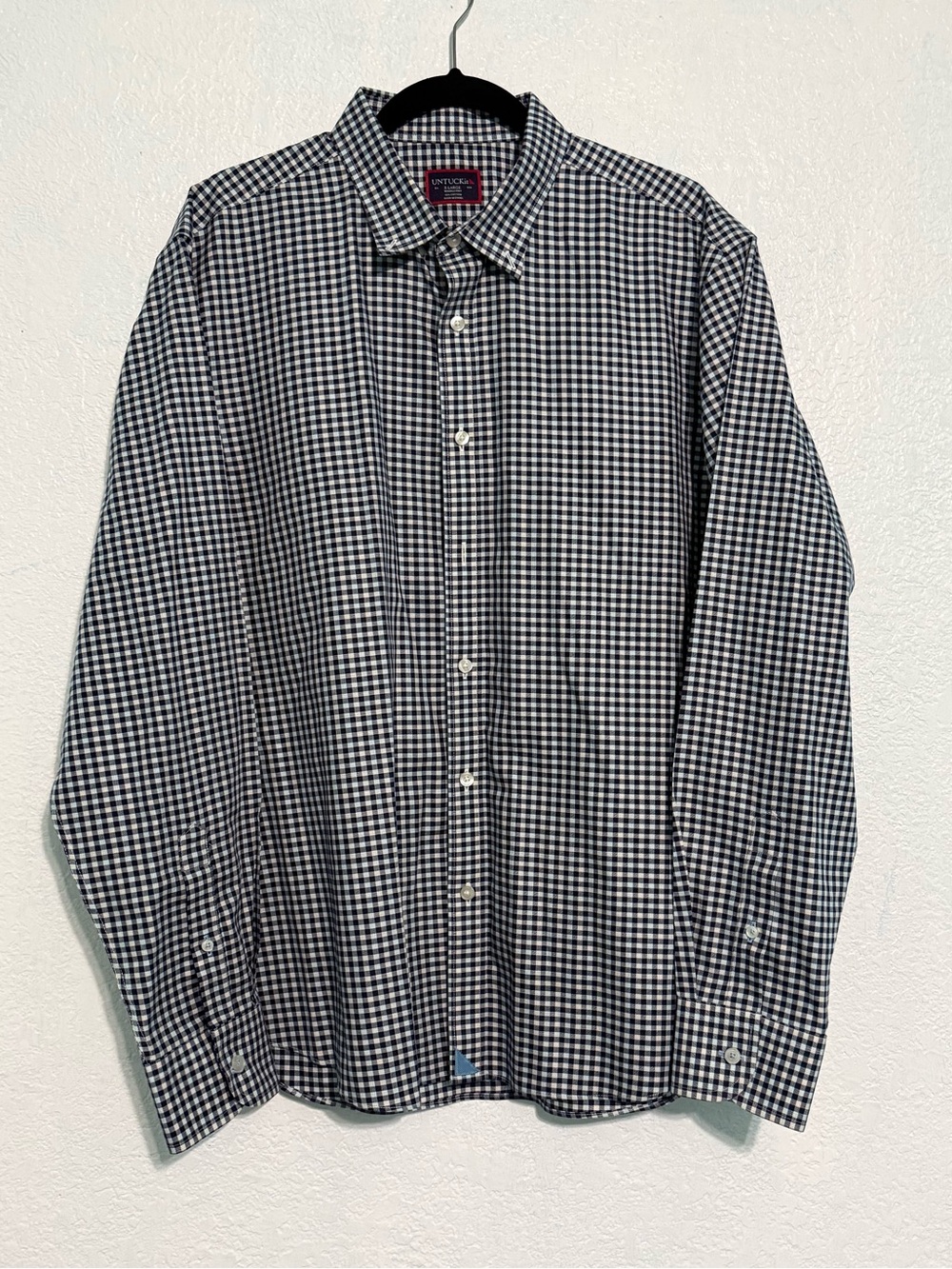 UNTUCKit XL Wrinkle Free Gingham Button Down Shirt Blue White Cotton - Picture 2 of 8